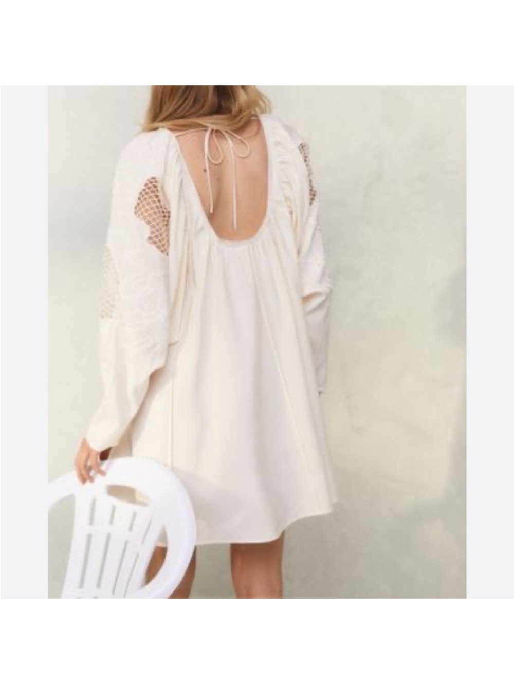 H&M Cream Long-Sleeve Balloon-Sleeve Dress